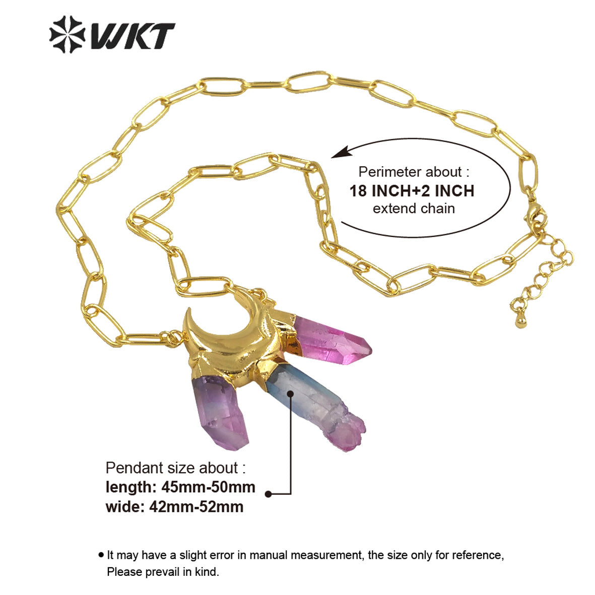 WT-N1251Wholesale New Rainbow Colorful Aura Quartz Statement Stone Necklace Fashion Triple Color Quartz Pendant Stone Necklace