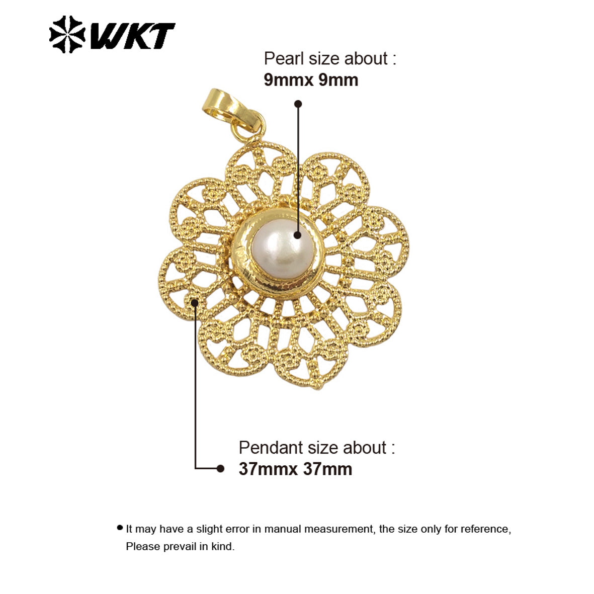 WT-JP367 Wholesale Newest Elegant 18K Gold Plated Trendy Women Hollow Real Freshwater Pearl Jewelry Pendants for Necklace