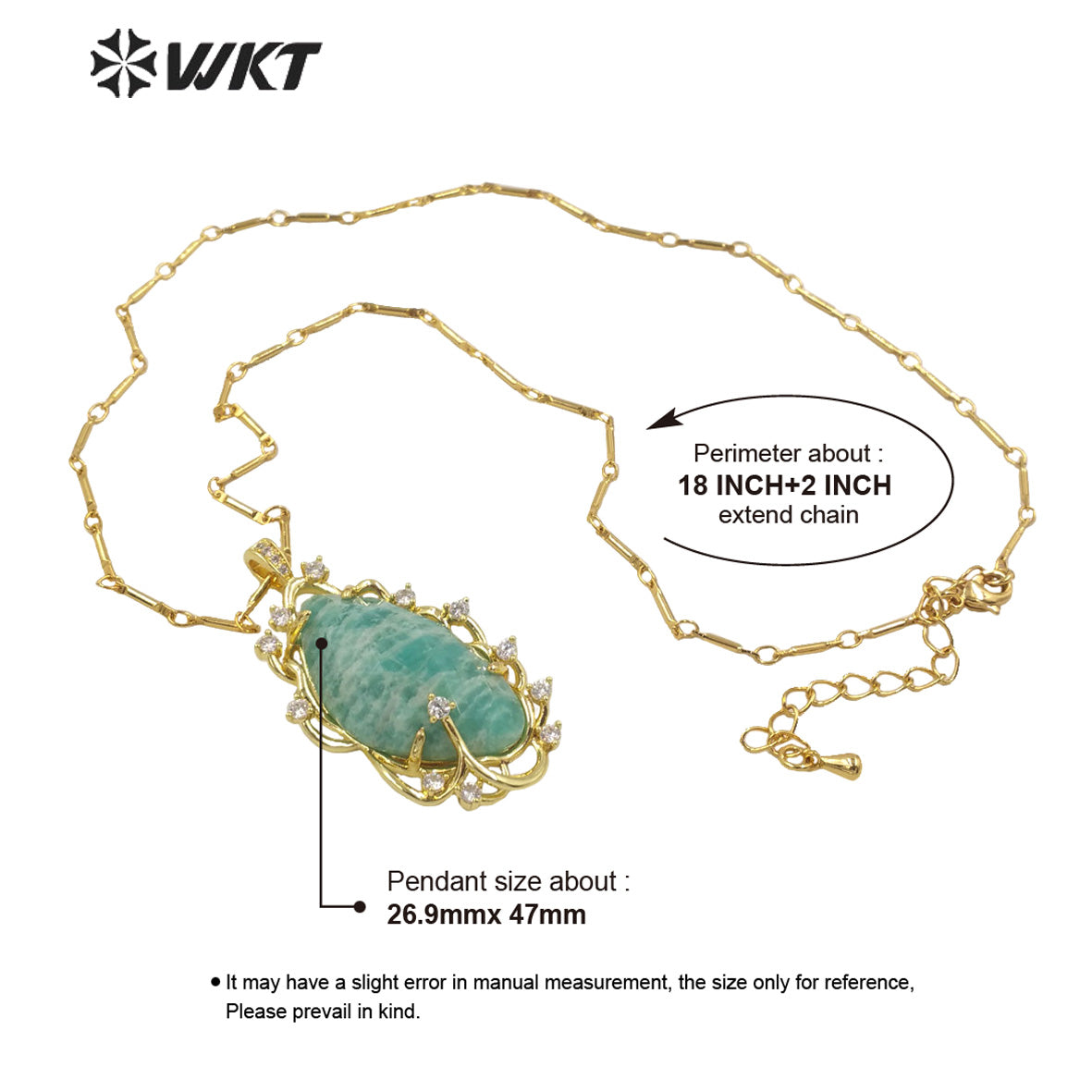 WT-N1351 Wholesale Fashion Gold Plated Natural Gemstone Bezel Setting Pendant Necklace Women Gorgeous Micro Pave Stone Necklace