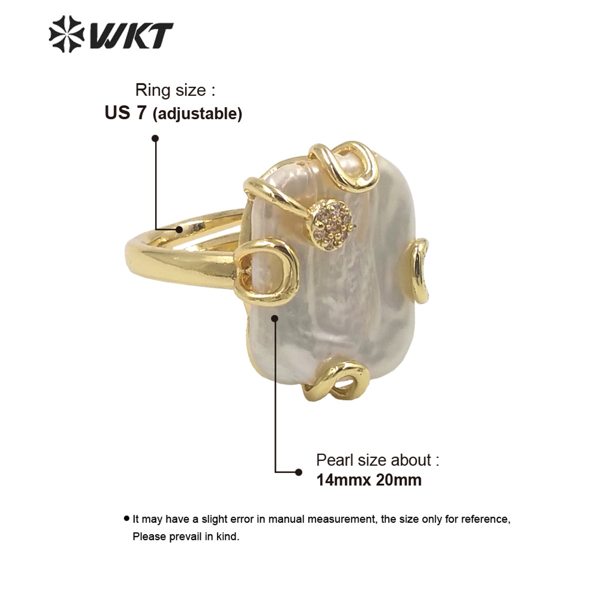 WT-MPR070 Gorgeous Trendy Fashion Natural Freshwater Pearl and Zircon Ring18k Gold Plating for Women Lucky Unique Design Ring