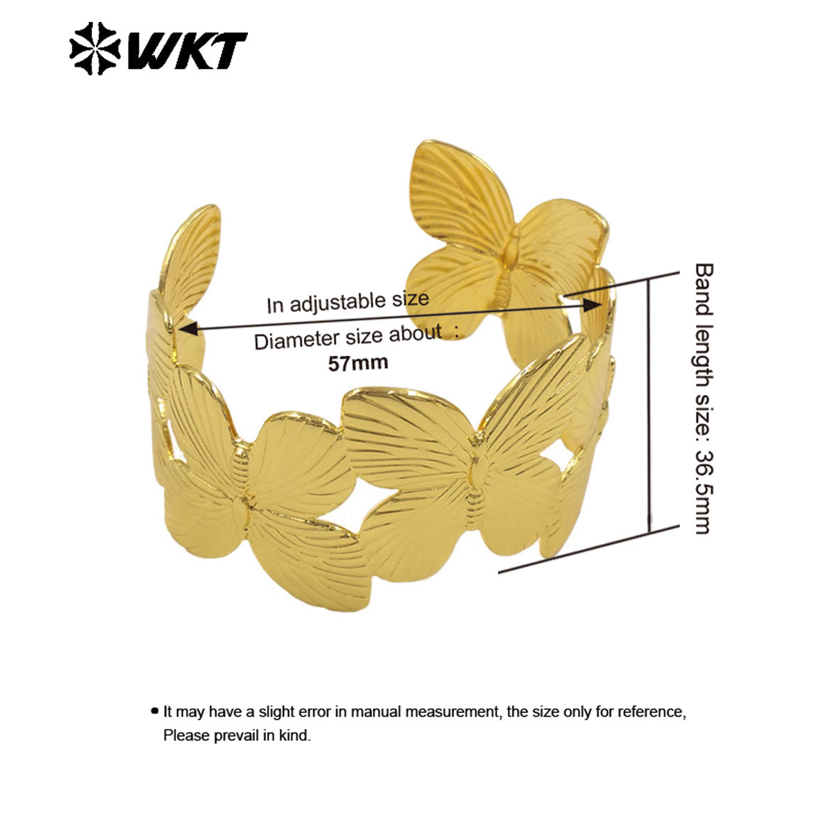 WT-B683 Stylish and Exquisite 18K Gold Plated 5 Butterfly Splicing Natural Yellow Brass Adjustable Bracelet Jewelry for Women