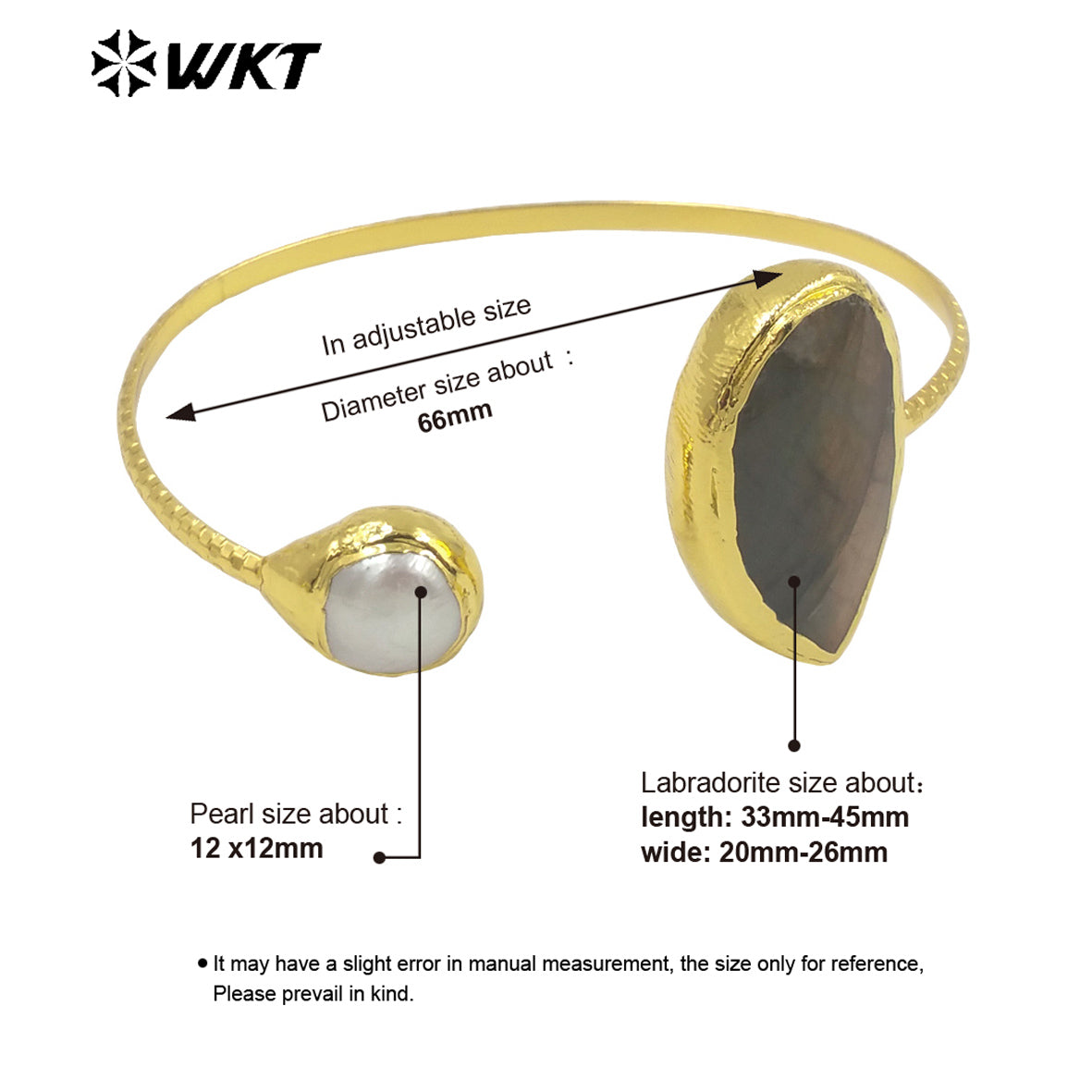 WT-B599 Fashion Classic Irregular Sparkling Stone Round Pearl Adjustable 18k Gold Plated Bangle Women Stone Bangle