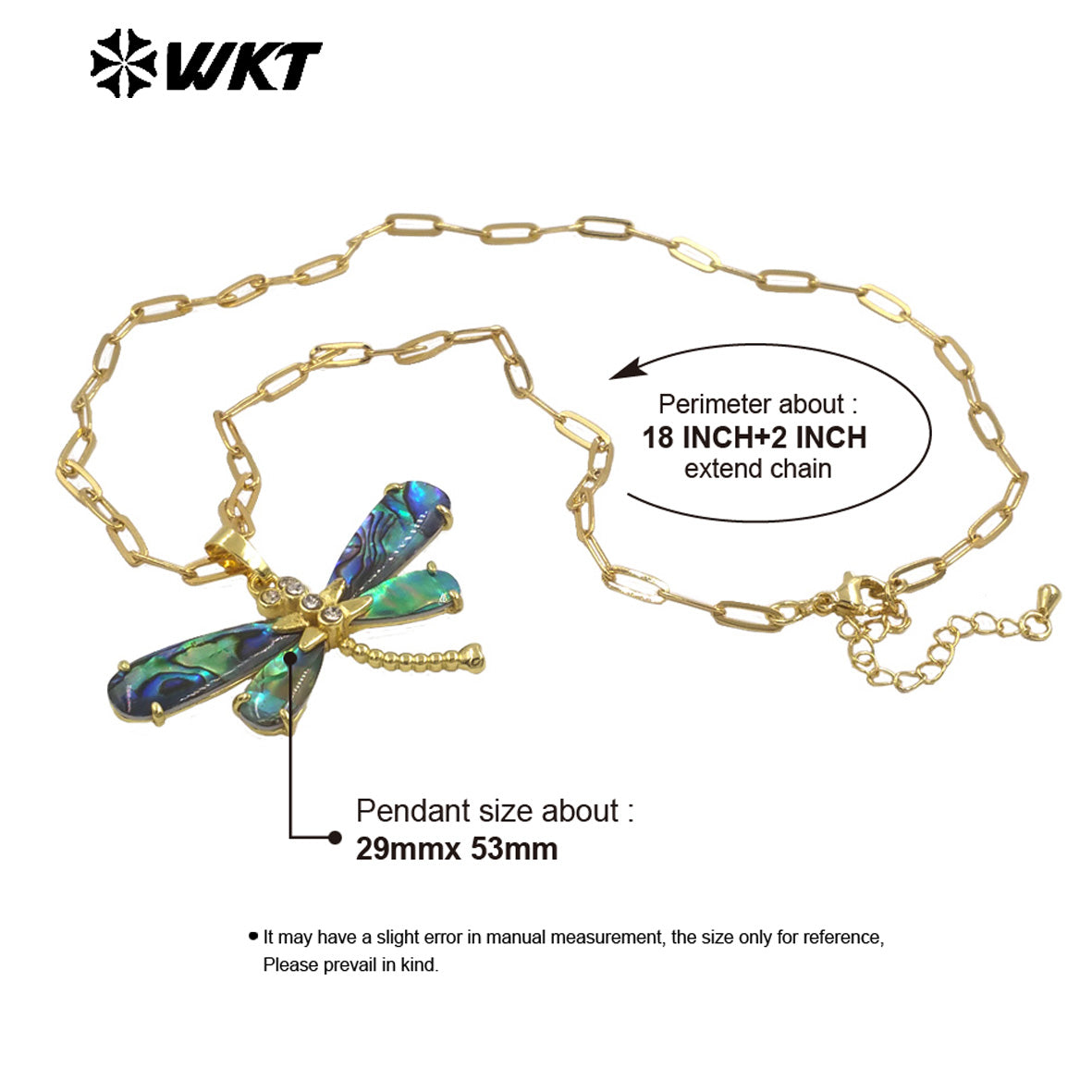 WT-JN336 Wonderful Exquisite Gold Plated Natural Abalone Shell Dragonfly Shape Necklace For Ladies Elegant Daily Wearing Jewelry