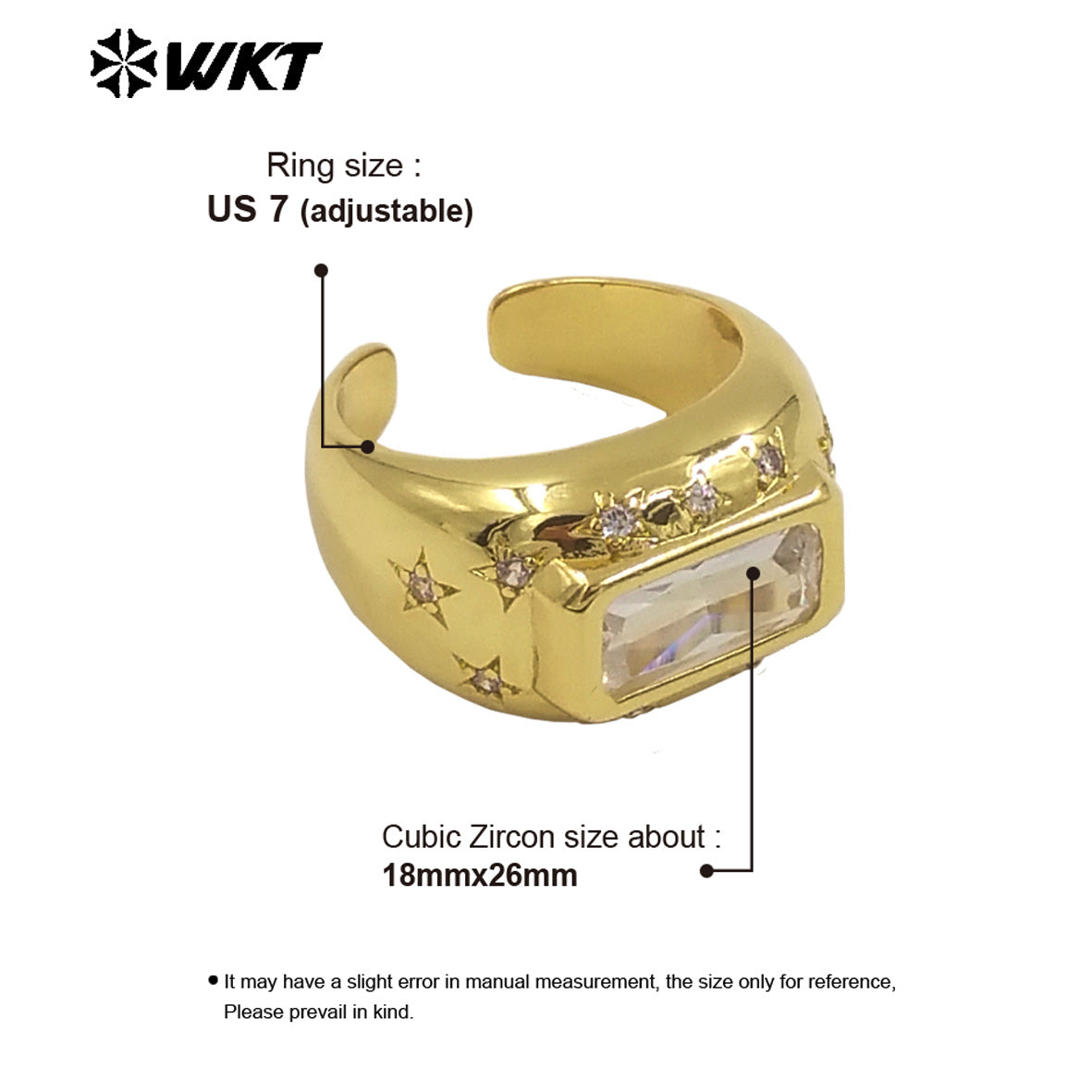 WT-MR040 Popular New Style Square Crystal 18K Gold Bezel Setting Unisex Ring for Daily Wearing