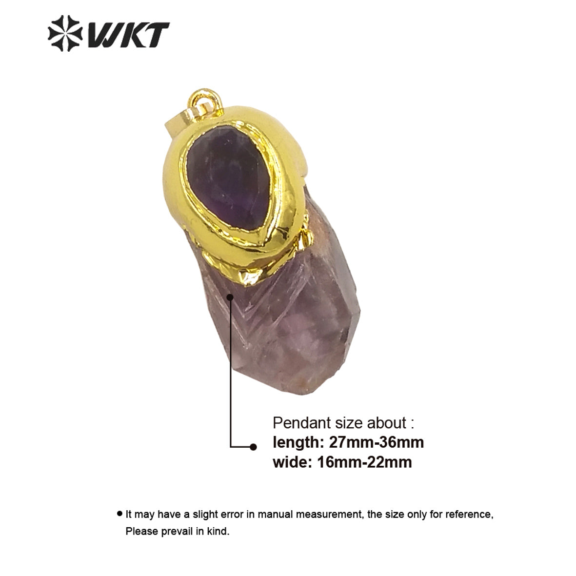 WT-P1949 Wholesale Fashion Handmade Carved Natural Amethyst Pendant for Lady Necklace Design in 18K Real Gold Plated Pendant