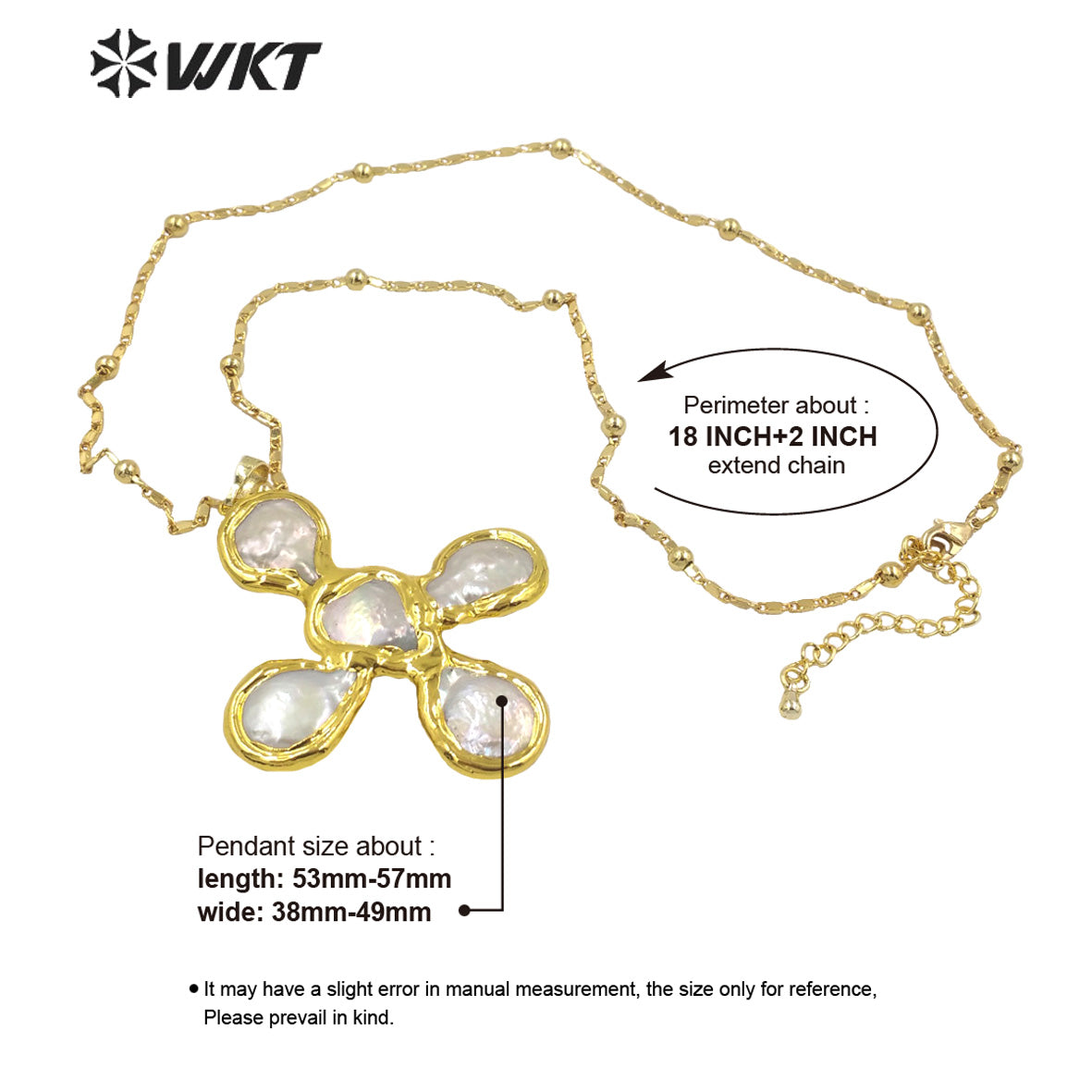 WT-JN168 WKT Drama Style Fashion Design Flower Shape Natural Freshwater Pearl Cross Necklace Jewelry Accessory Necklaces