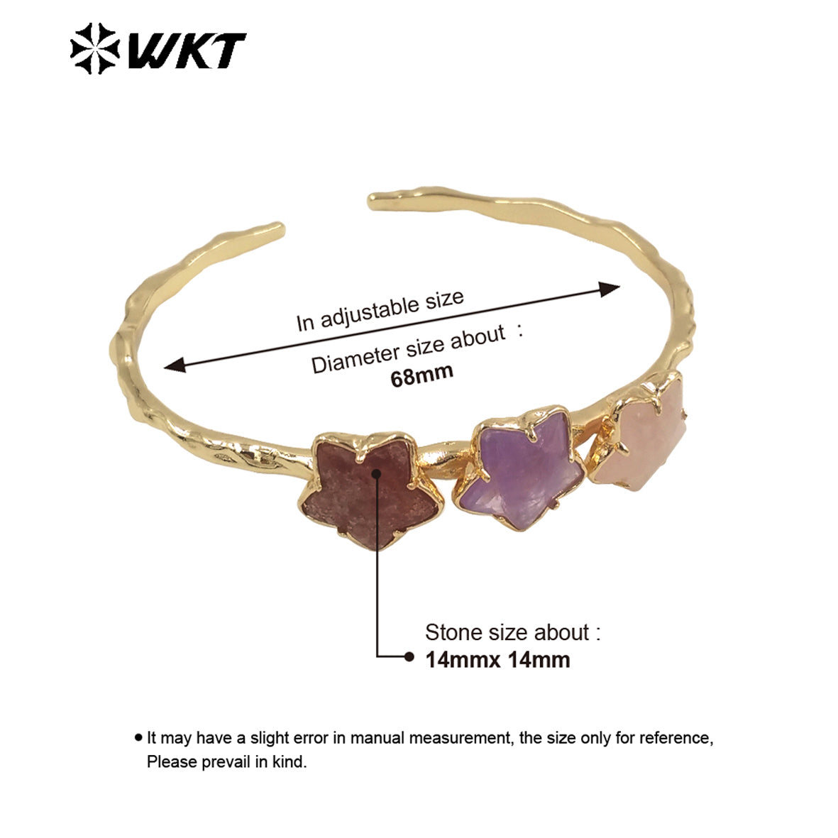 WT-B636 WKT Lovely Trendy Gift for Women Star C Shaped Lucky Bracelets C Shaped Natural Colorful Gemstone Opening Bracelets
