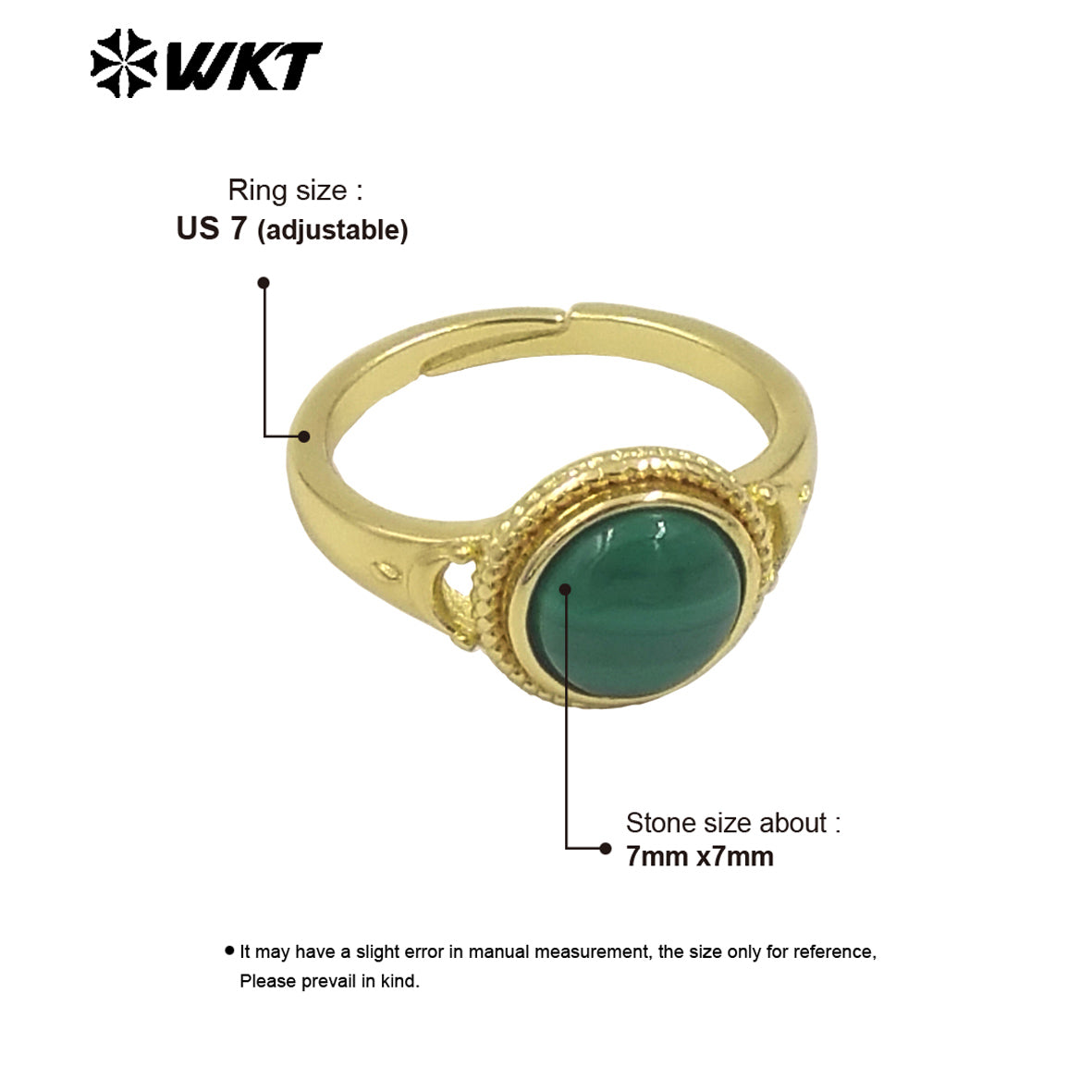 WT-R510 Wholesale Fashion Round Gemstone Made Charming 18k Gold Plated Adjustable Size Lady Stone Ring
