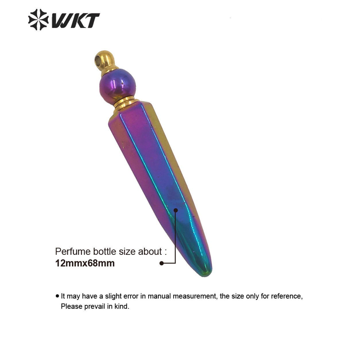 WT-P1643 Wholesale Fashion Rainbow Blue Titanium Bullet Long Perfume Bottle Stone Pendant Women Essencial Oil Bottle Pendant