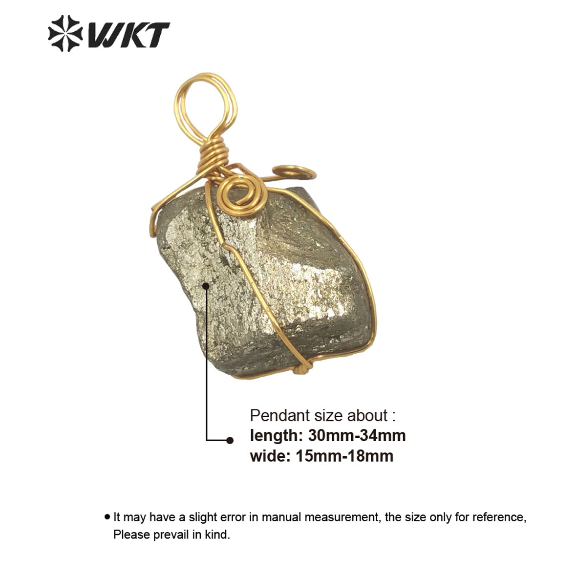 WT-P1767 Original Design Gold Plated Brass Wire Wrapped Pyrite Pendants Natural Stone Necklace Pendant Women Jewelry Making Gift