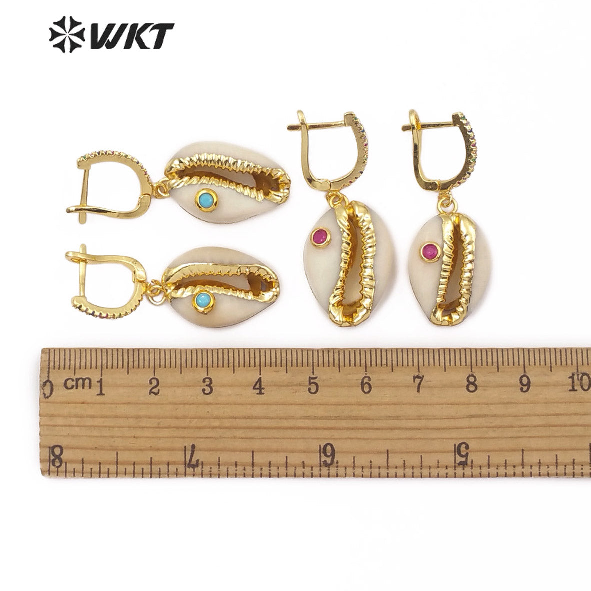 WT-E538 Unique Design Natural Cowrie With Cubic Zircon Charm Earring Stud Earrings Multi Option Original Cowrie Earring