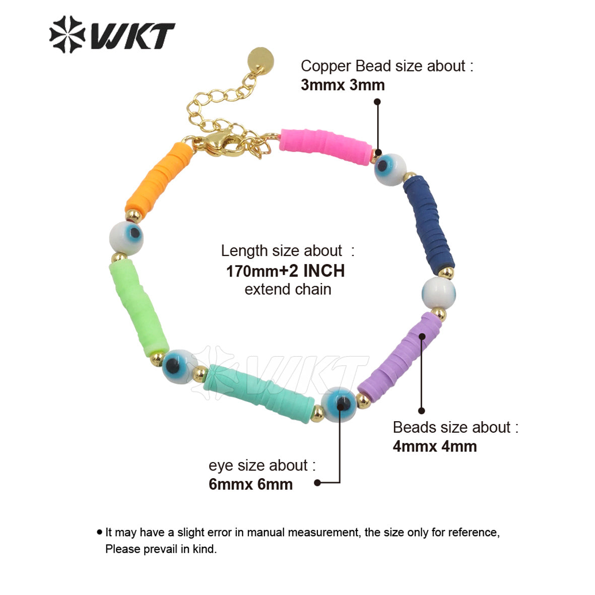 WT-MPB072 WKT NEW Design Rainbow Color Women Eye Resin Beads Bracelet Unique Collection Round Ceramic Eye Beads Bracelets