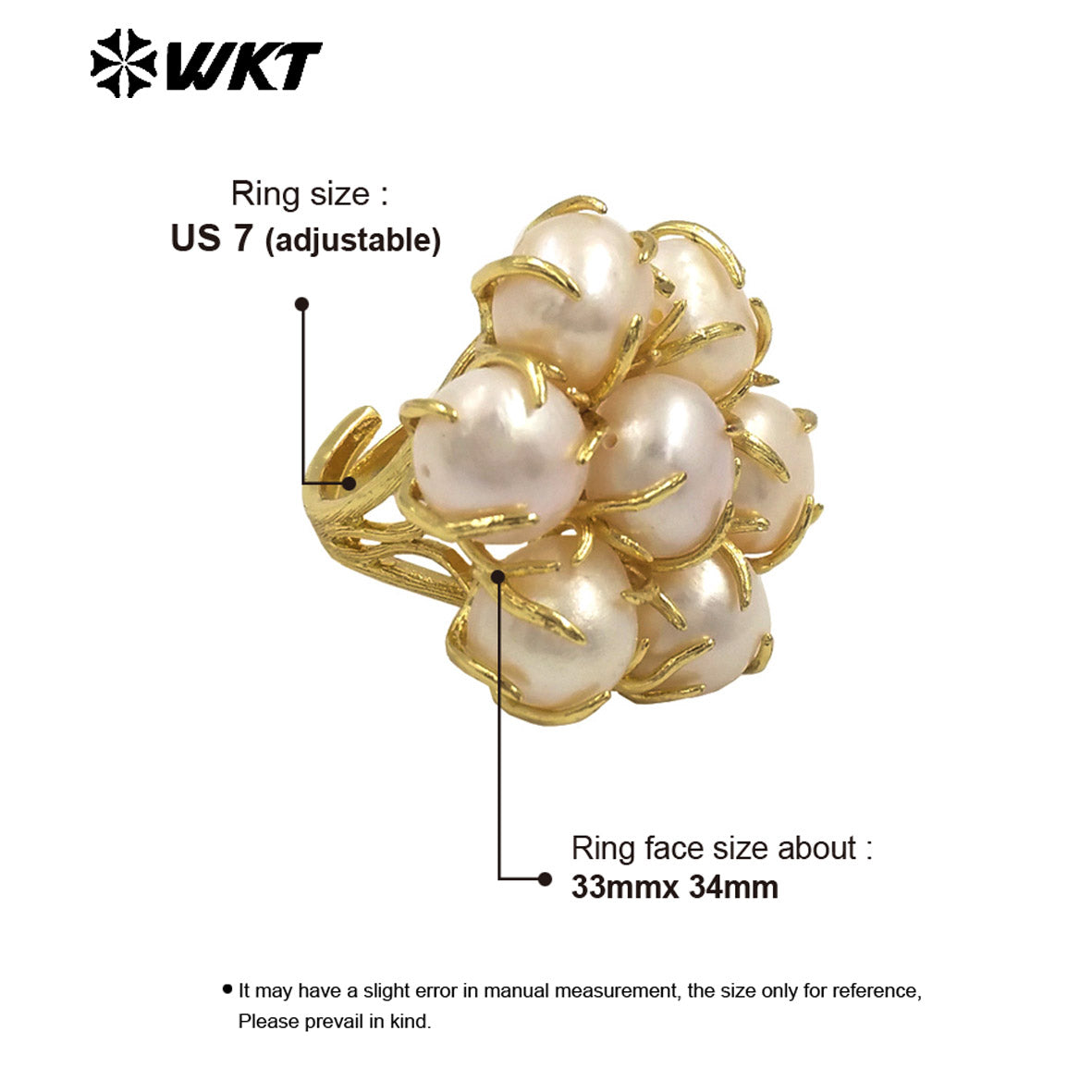 WT-MPR123 Sweet Gold Plated Handmade Claw Prong Setting Multi Freshwater Pearl Assemble Flower Rings