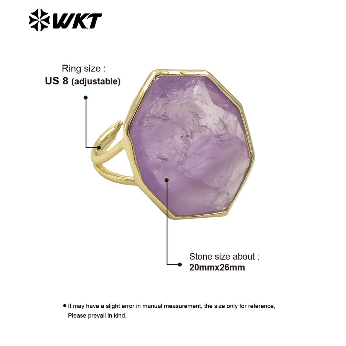 WT-R516 New Spring Design Geometric Natural Hexagon Rose Quartz Amethyst Stone Made Engagement Ring