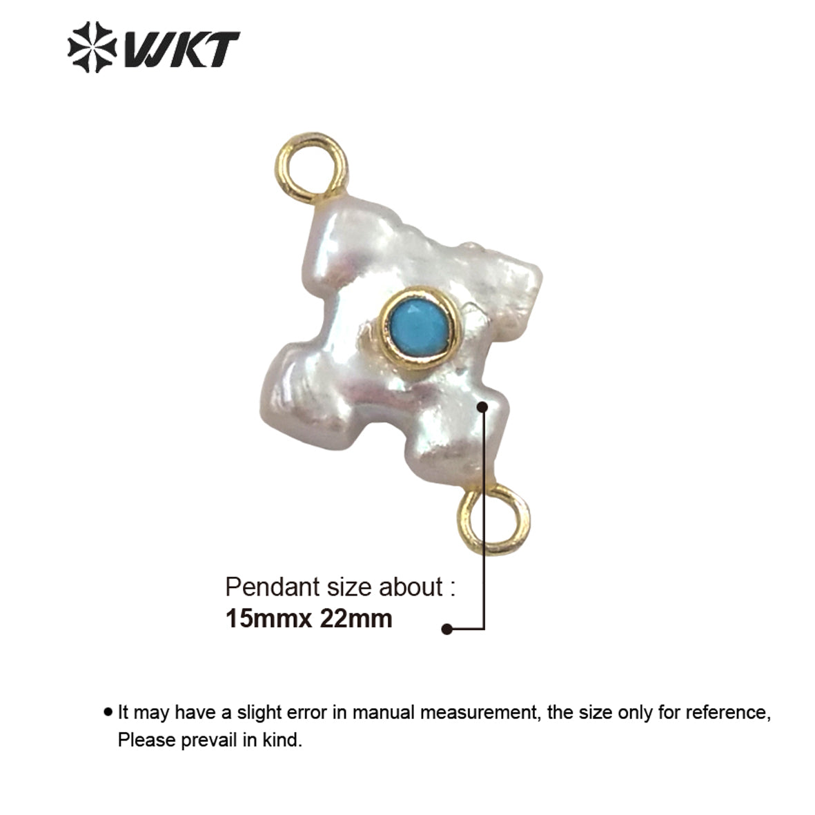 WT-JP252 WKT NEW Natural Freshwater Pearl Cross Pendant Fashion Gold Simple Cz Charm Double Loops Connector As Jewelry Findings