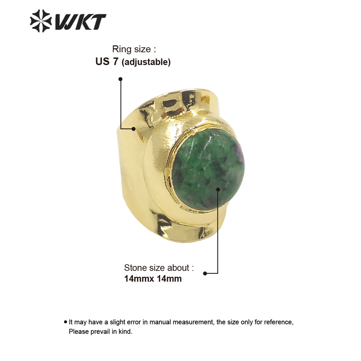 WT-R441 Wholesale Fashion 18k Gold Plated Resist Tarnishable Round Stone Ring Lovely Energy Gemstone Cocktail Ring