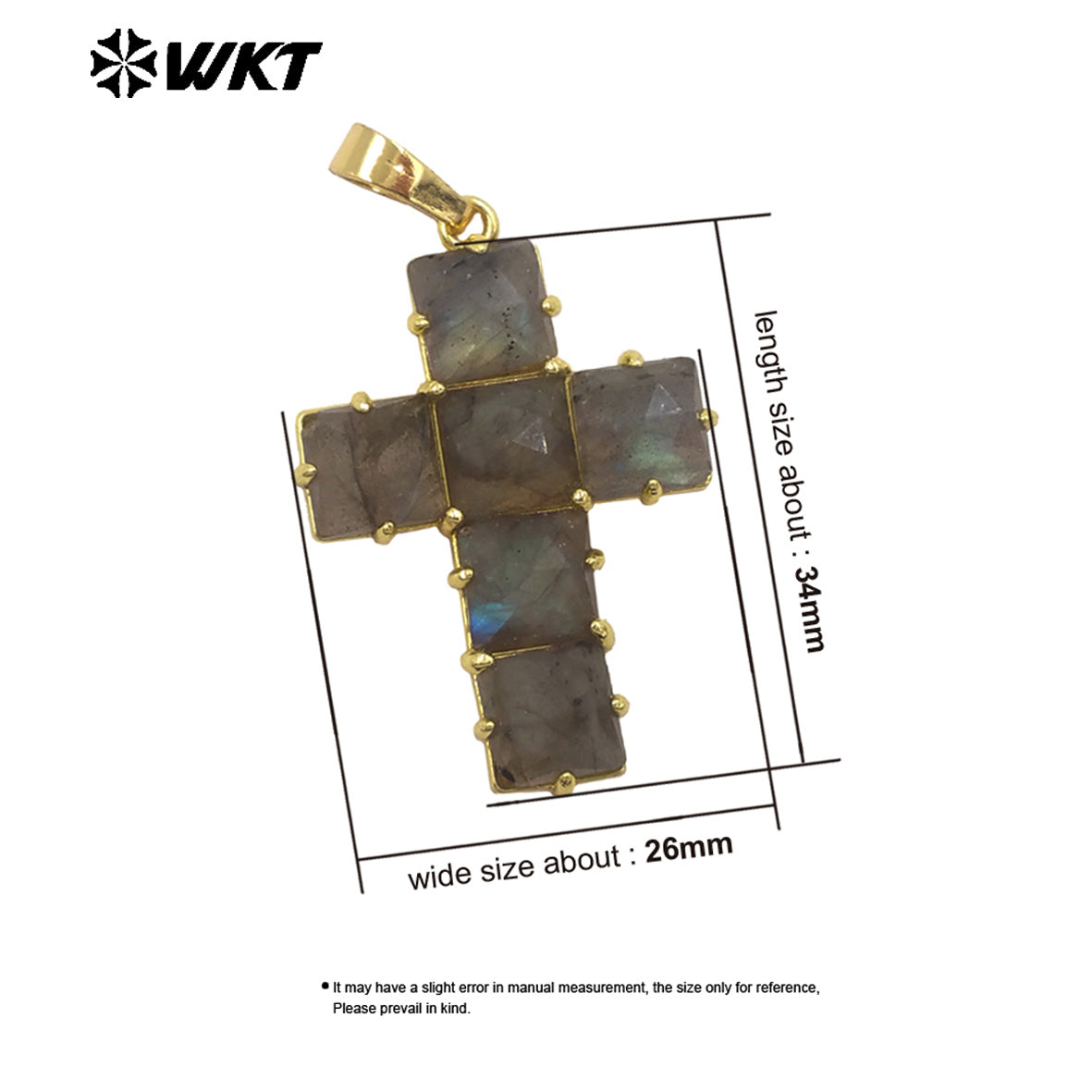WT-P2113 Wonderful Gold Plated Square Natural Gemstones Splicing Cross Shape Pendants As Friend Handmade Jewelry Gift Findings