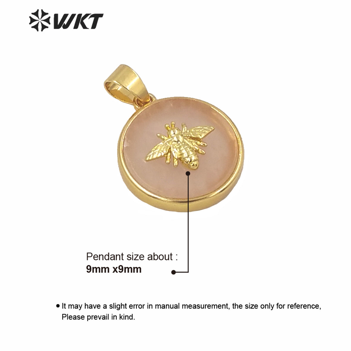 WT-P1576 New Hot Sales Round Stone Charm Pendant Fashion Gold Bezel Bee Stone Pendants Gold Birthday Gift Pendant in 9mm