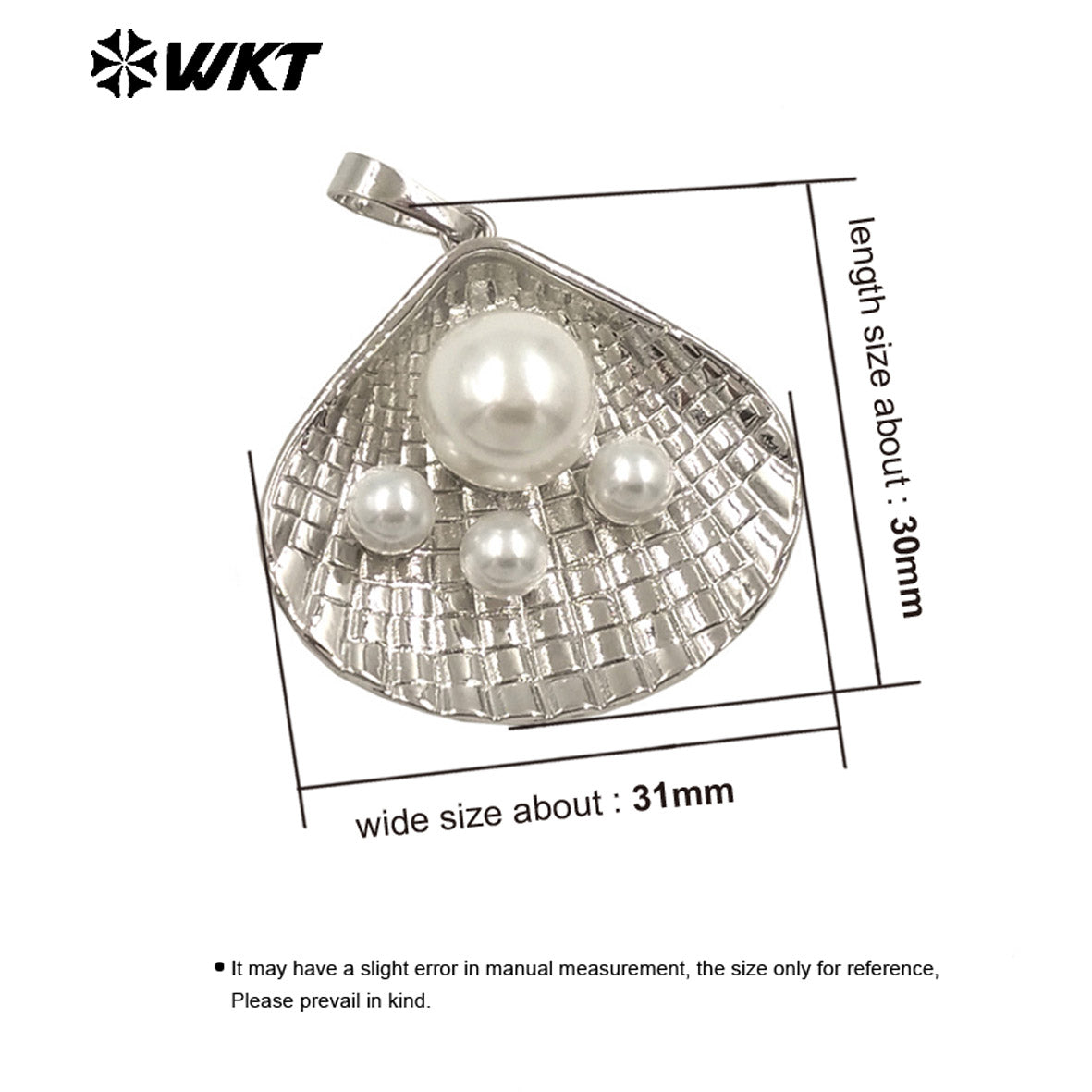 WT-JP399 Wholesale New Arrival Three Manmade Pearl Pendant Gold/Silver Plated Shell Shape For Women Jewelry Making Accessory