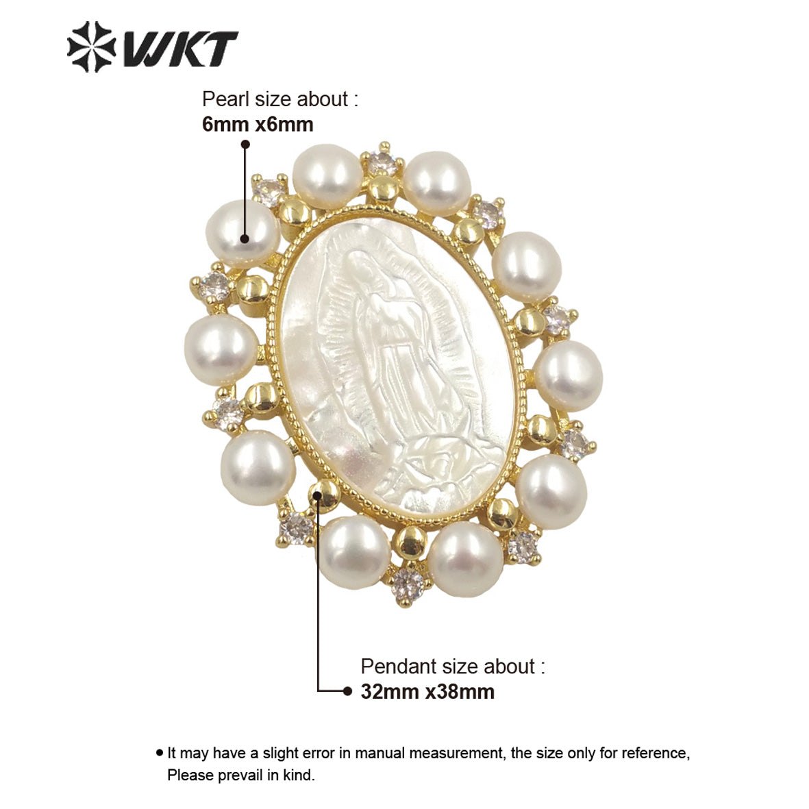 WT-JP275 Women Gorgeous Mother of Pearl Cubic Zircon Religious Pendant UK Design Tiny Pearl Charm Virgin Mary Necklace Pendant