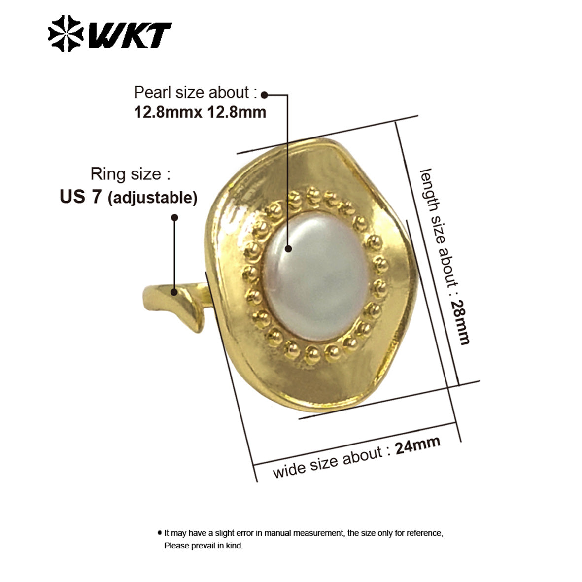 WT-MPR134 Newest Style Gorgeous Natural One Big Freshwater Pearl Cocktail Ring for Daily Match in 18K Gold Plated