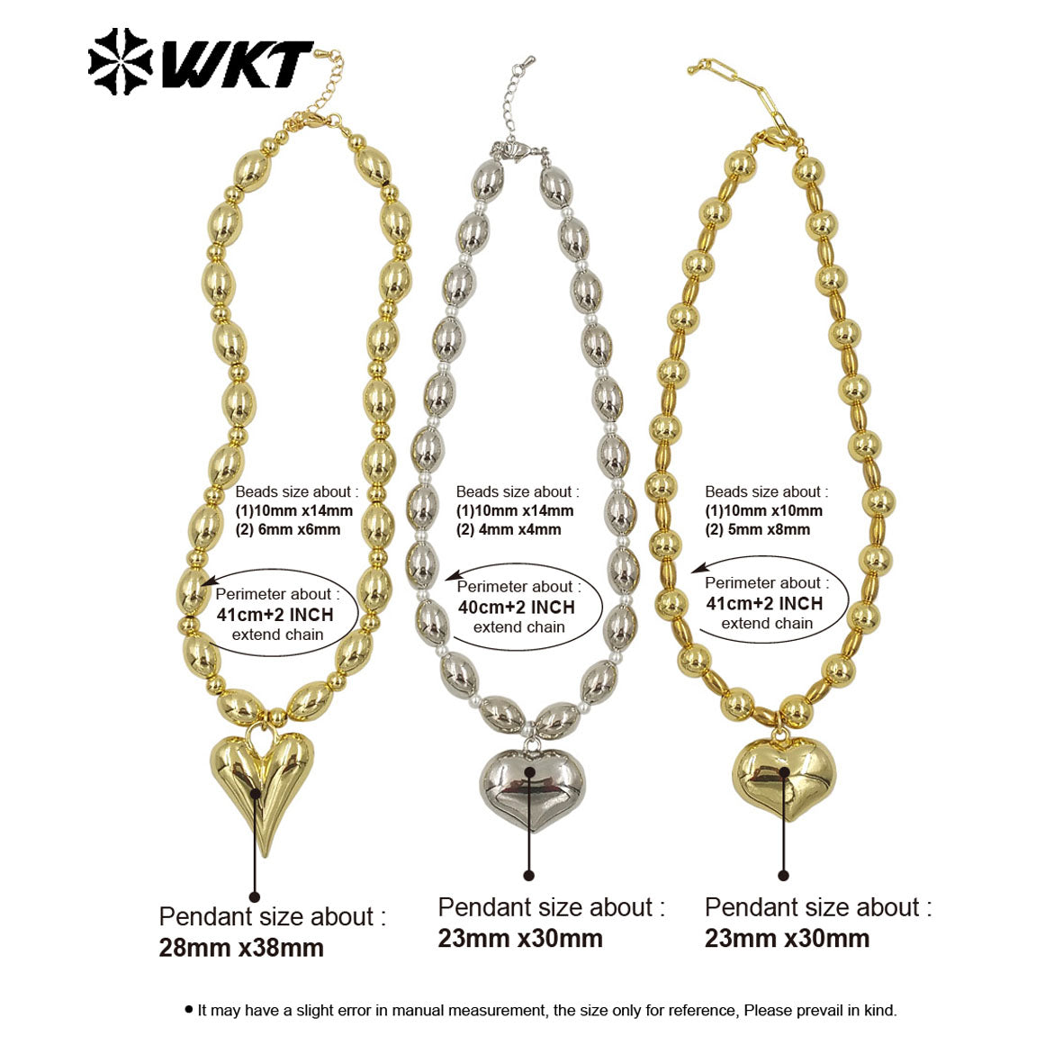WT-JFN16 Amazing 18K Real Gold Plated Nontarnishable Yellow Brass Hand Strand Beads Bullet Ball Shape Metal Necklace