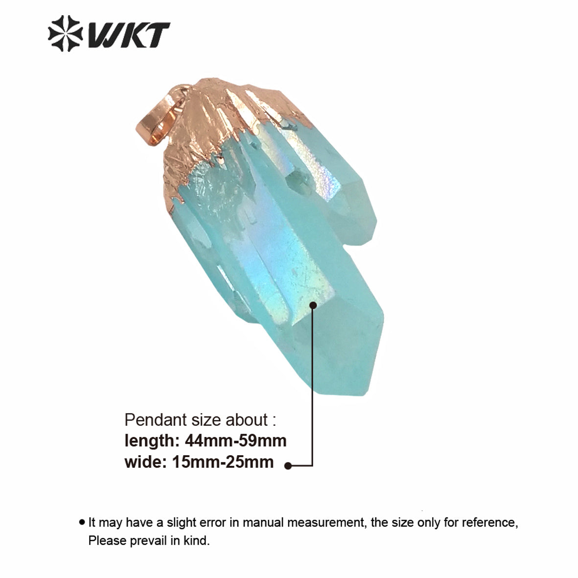 WT-P1610 Amazing Light Aqua Aura Crystal Pendant Women Fashion Rose Gold Spirit Quartz Point Aqua Stone Pendant in Natural