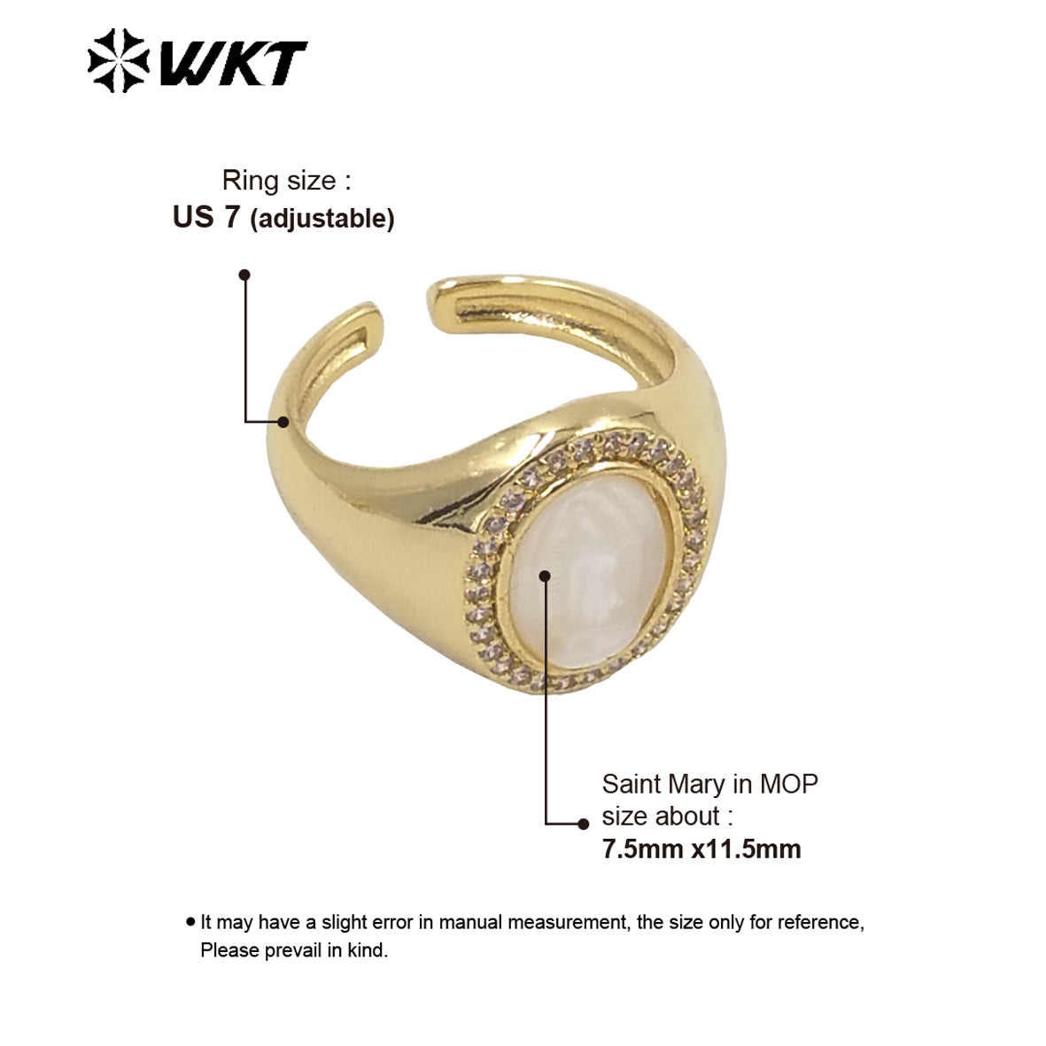 WT-MR020 Round Mother of Pearl Simple and Elegant Open Size Christian Virgin Mary Ring