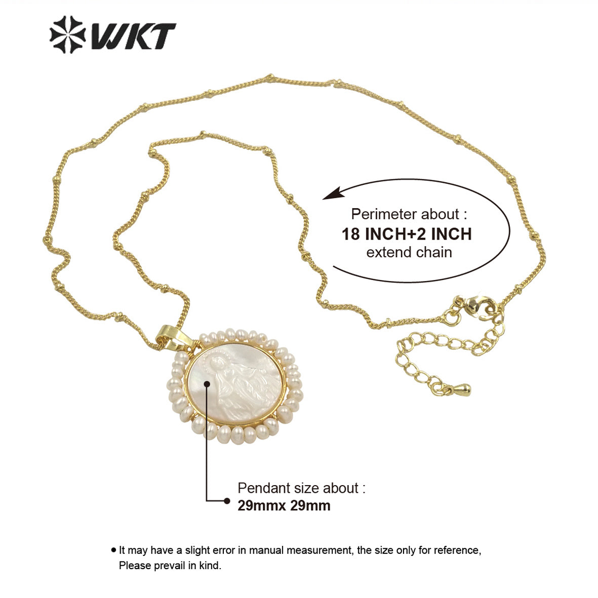 WT-JN154 Amazing Super Hot Handmade White Natural Religious Christian Virgin Mary Pendant with Tiny Pearl Around Charm Pendant