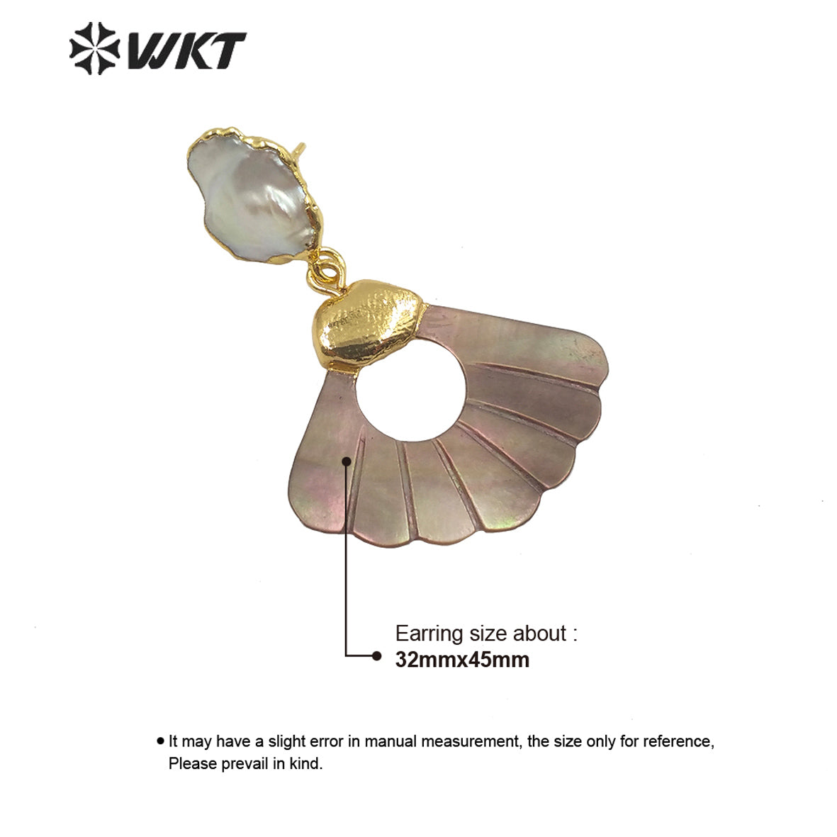 WT-E596 Charming Sector Shape Shell Pearl Earrings Fashion Lady Natural Shell Fan Shape Swing Earrings With Pearl
