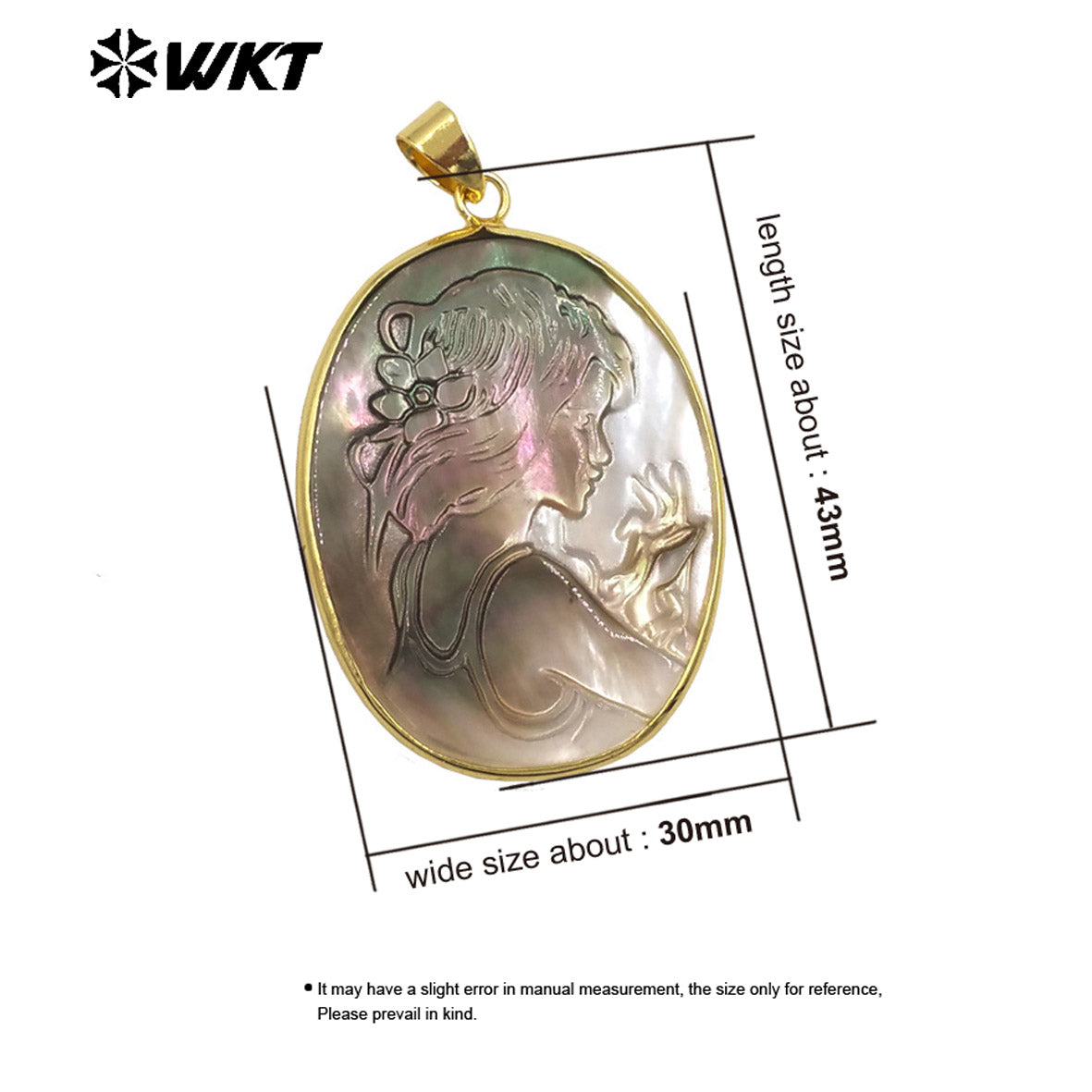 WT-JP426 High Quality Natural Shell Gold Plated Hand Carved Lady Head Pattern Pendant Women Vintage Style Accessories