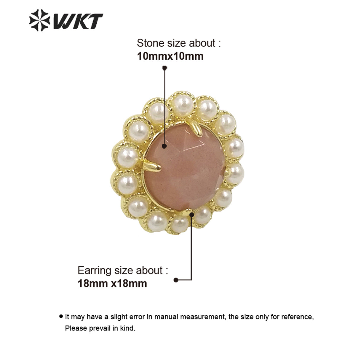 WT-MPE121 Wholesale Fashion Gold Plated Round Pearl Setting with Claw Gorgeous Natural Sun Stone Earring Studs