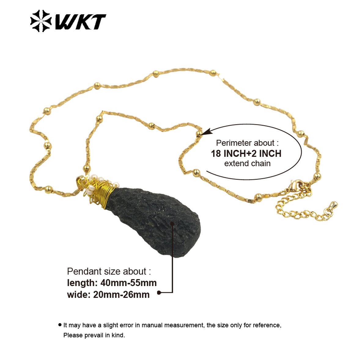 WT-N1426 Black Meteorite Necklace 20inch Long Boho Beads 18k Yellow Gold Beads Necklace Gemstone Casual Long Statement Necklace