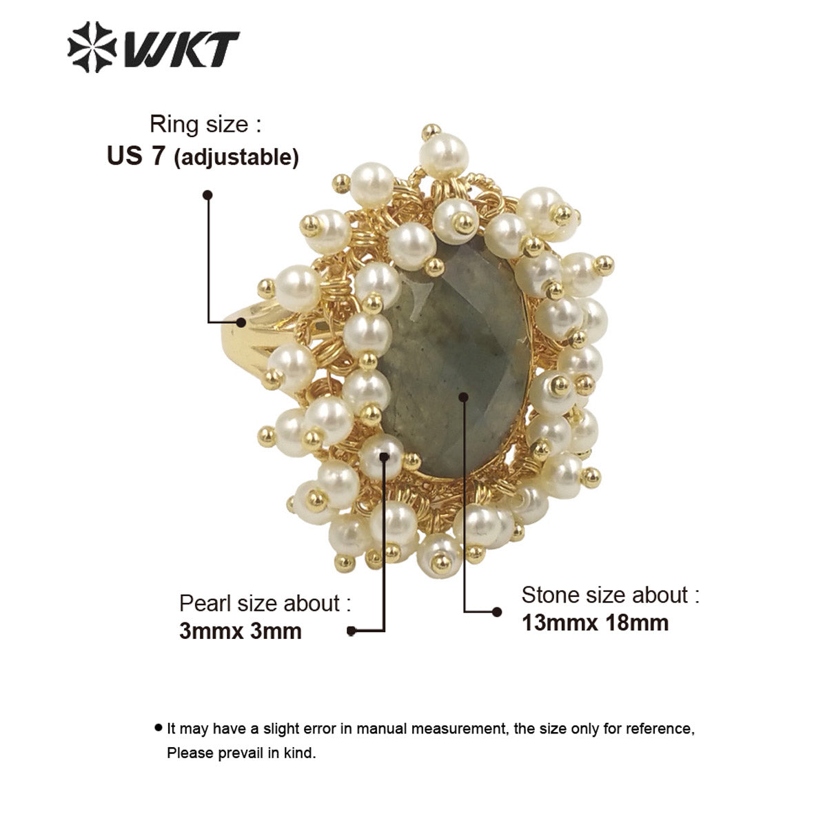 WT-MPR071 Gorgeous Trendy Fashion Natural Pearl and Gemstone Ring 18k Gold Plating for Women Lucky Unique Design Ring