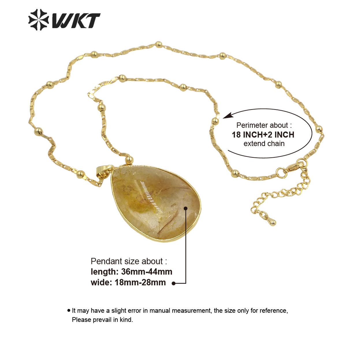 WT-N1344 WKT Fashion Necklace with Natural Stone Necklace Yellow Ruilated Pendant Lady Necklace Gifts Jewelry so Nice