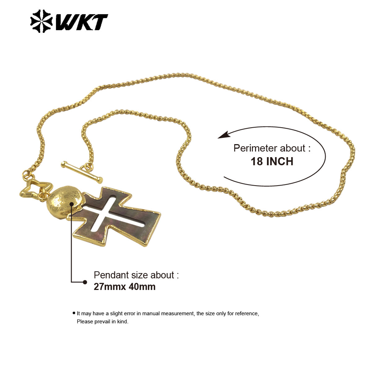 WT-JN353 Creative Gold Plated Chain With Star Clasp And Natural Shell Cross Hollow Pendant Necklace For Ladies Vintages Gift