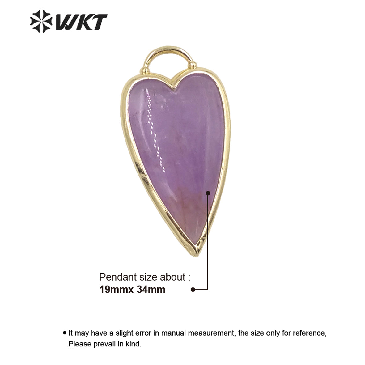 WT-P1862 Exclusive Design Long Heart Stone Pendant 18k Real Gold Plated Natural Faceted Arrowhead Heart Amethyst Pendant