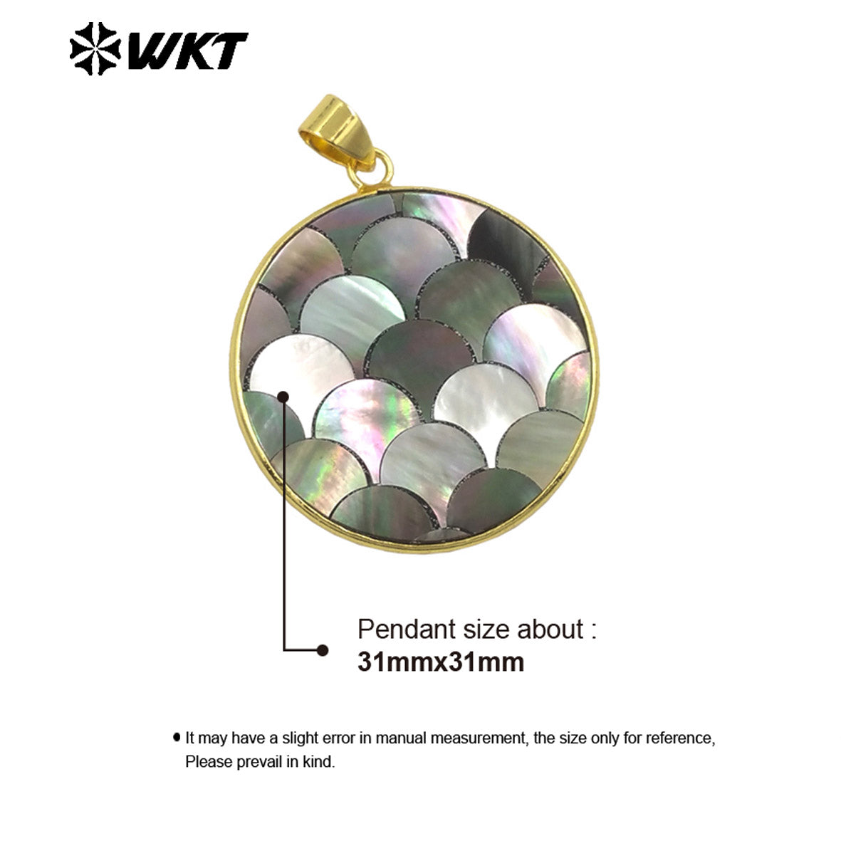 WT-JP405 High Quality Natural Grey Shell Pendant Flash Unique Design Gold Plated Round Shape for Handmade Charming Accessory