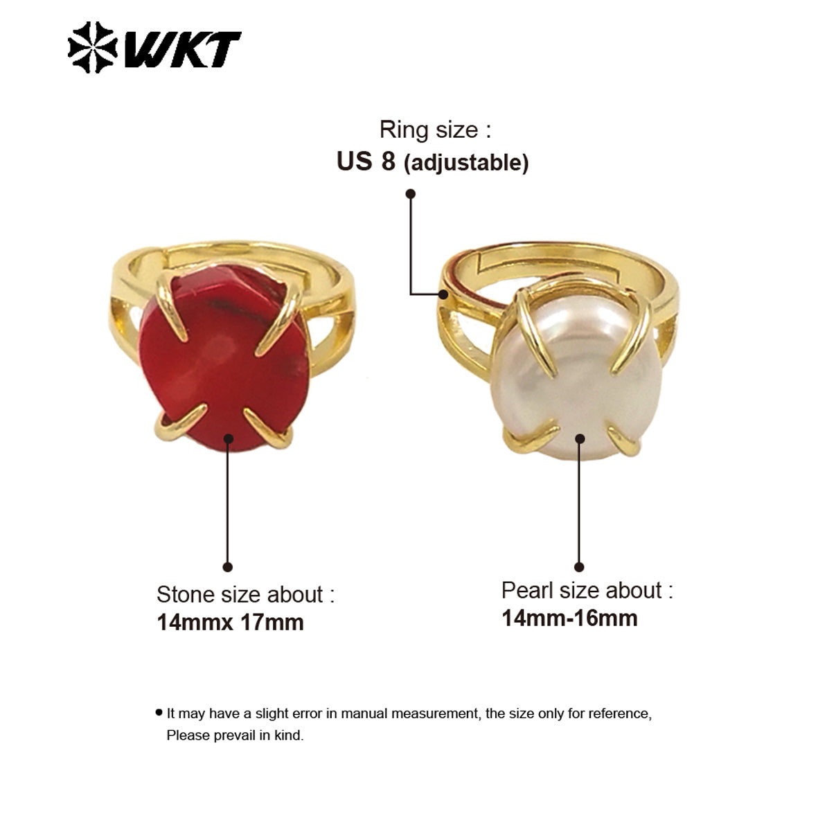WT-MPR109 High Quality Round Shape Red Coral and Pearl With 18k Gold Plated Ring for Unisex or Couple Accessory