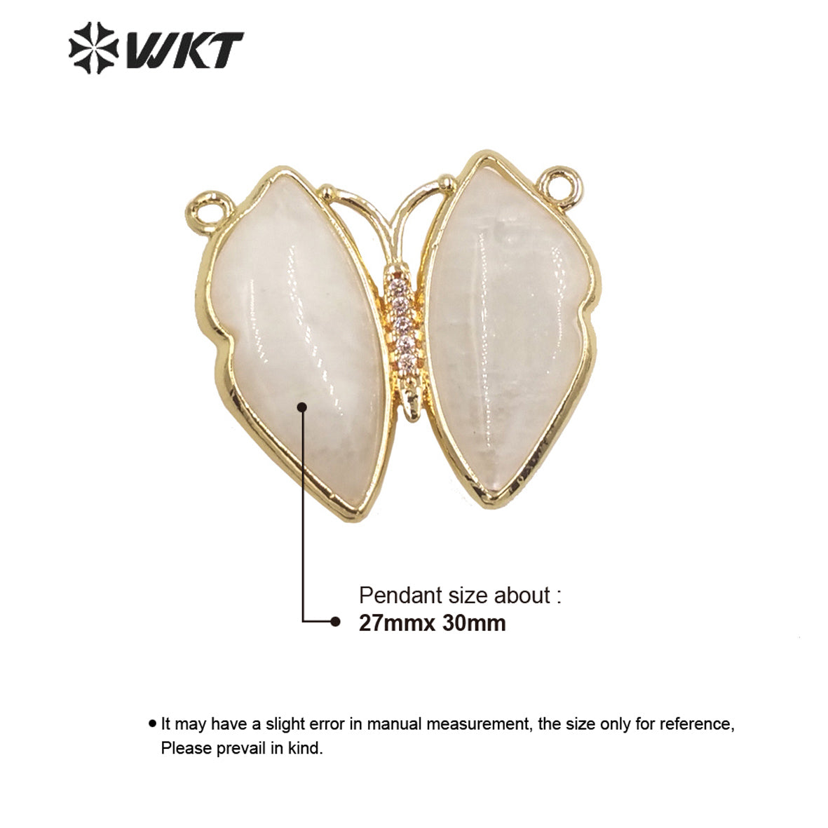 WT-P1881 Amazing Lifelike Lovely Natural Stone Butterfly Pendant Gold Double Loops Sun Stone Jewelry Pendant for Birthday Gift