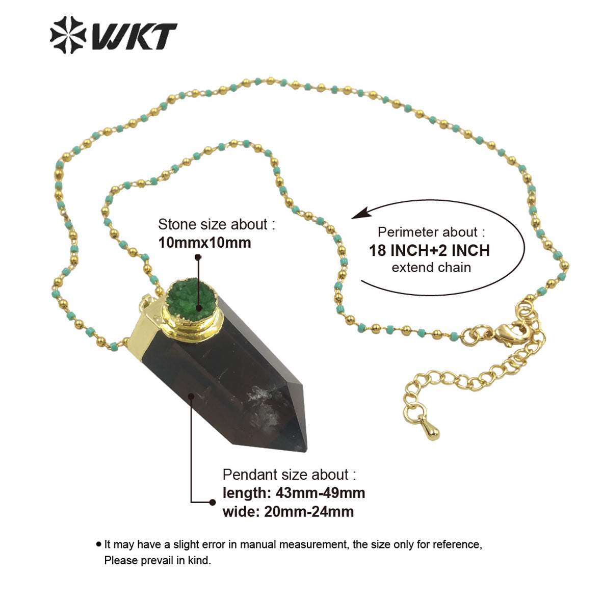 WT-N1289 Charming 18k Real Gold Plated Smoky Quartz with Druzy Hexagon Quartz Point Necklace Populared Spirit Quartz Necklace