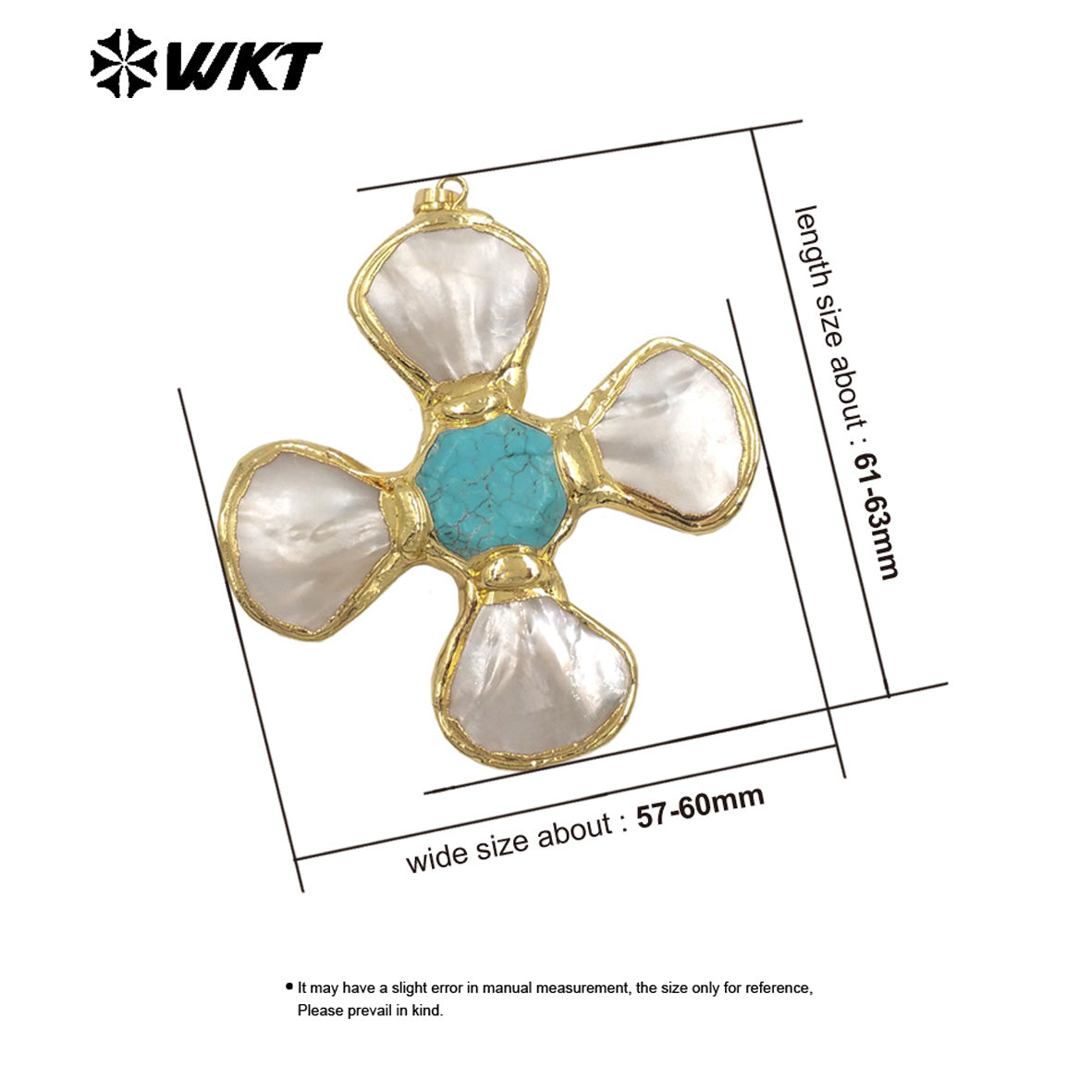 WT-JP425 Fashion Attractive Gold Plated Shell Middle With Natural Gemstones Flowers Shape Pendant For Jewelry Diy Making