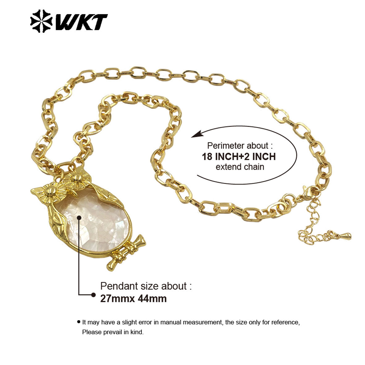 WT-JN337 Excellent Lovely Style Jewelry 18K Gold Plated Natural Shell Owl Shape Pendant Necklace For Trend Birthday Gift