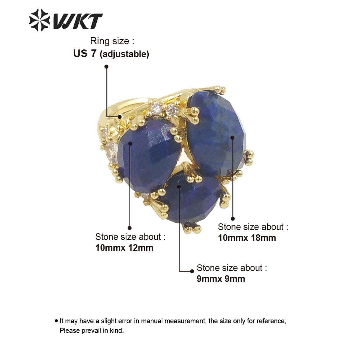 WT-R448 WKT Hot Design Triple Stone Ring for Women Party 18k Real Gold Plated Amethyst Precious Gemstone Ring for Birthday