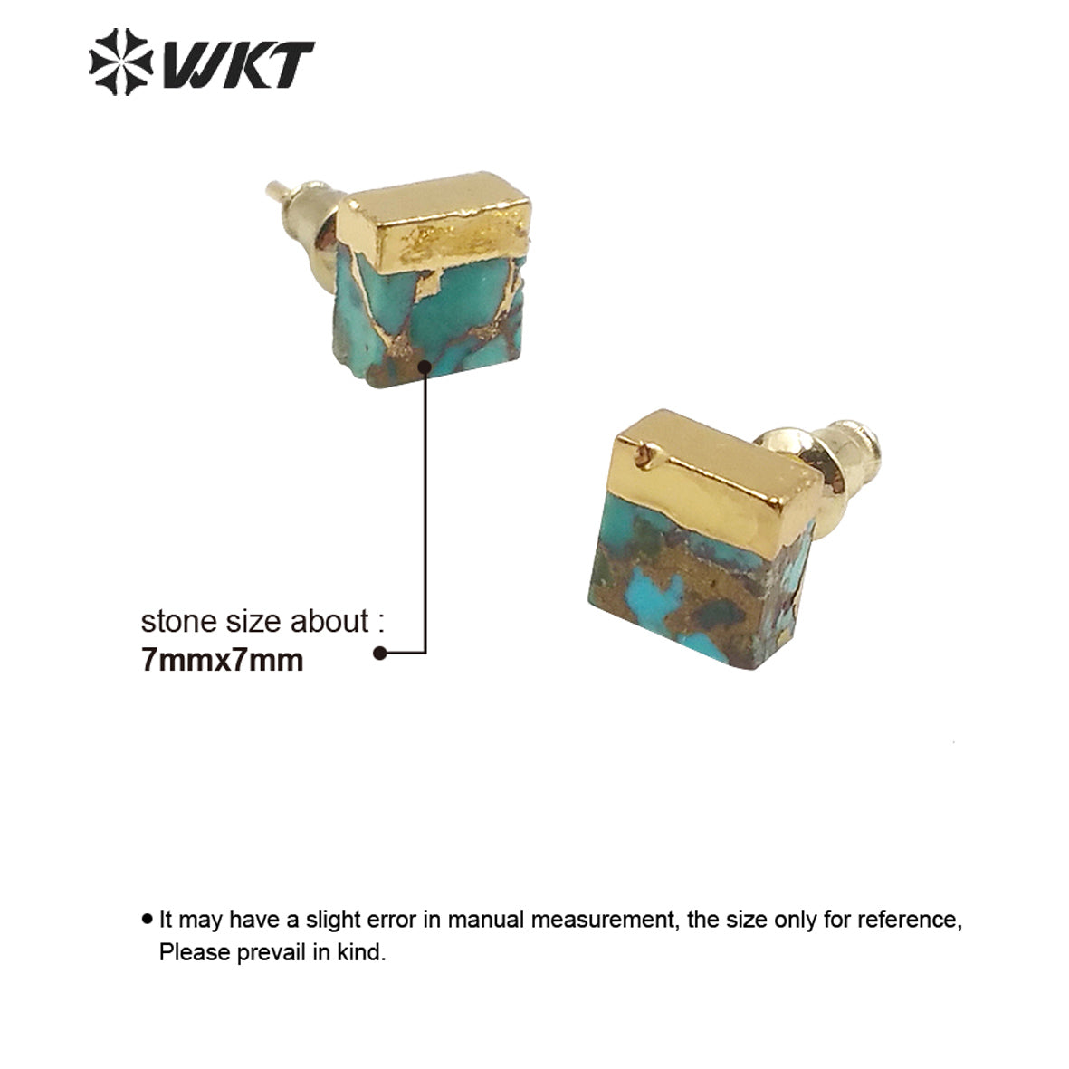 WT-E601 New Natural Turquoise Studs Earring Gold Electroplated Women Fashion Charm Jewelry 7mm Tiny Turquoise Studs