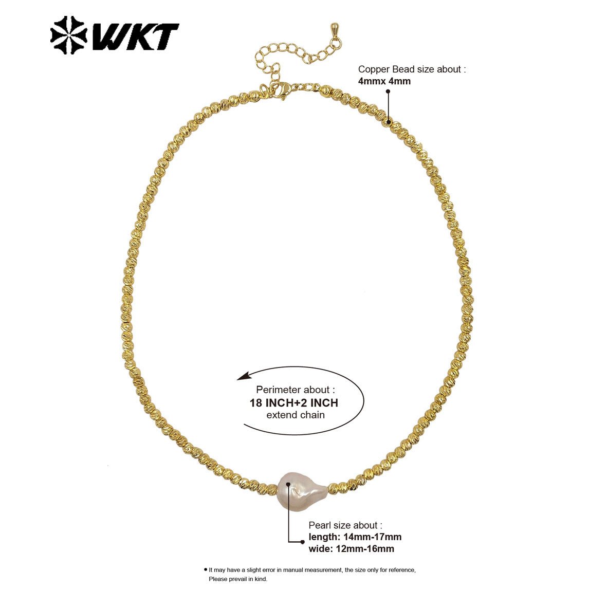 WT-JN333 Classic And Simple Design Gold Plated Beads With Single Baroque Pearl Necklace For Women Luxury Jewelry Gift