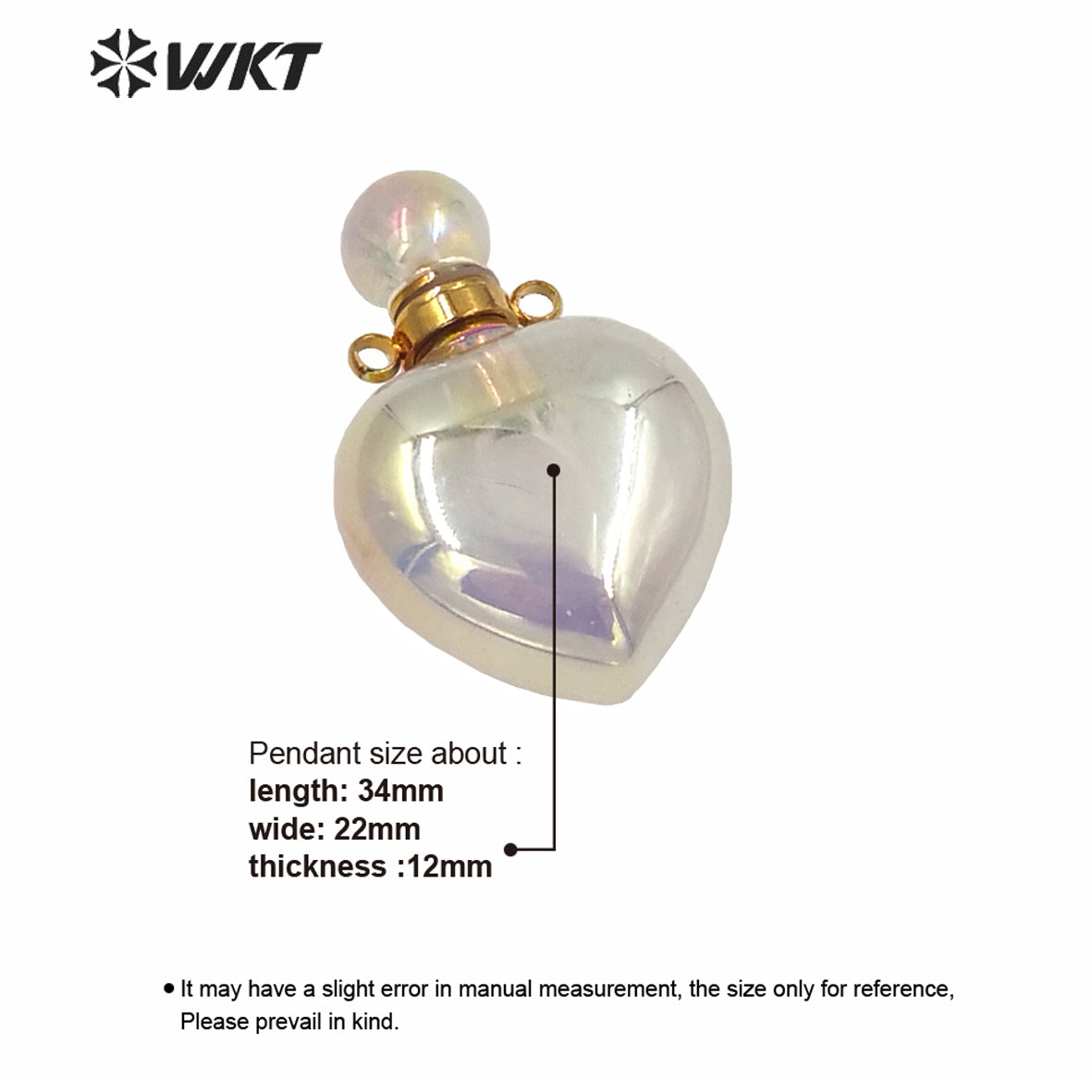WT-P1595 Amazing WKT Exclusive Color Natural AURA Quartz Heart Shape Stone Pendant Fashion Heart Essencial Oil Bottle Pendant