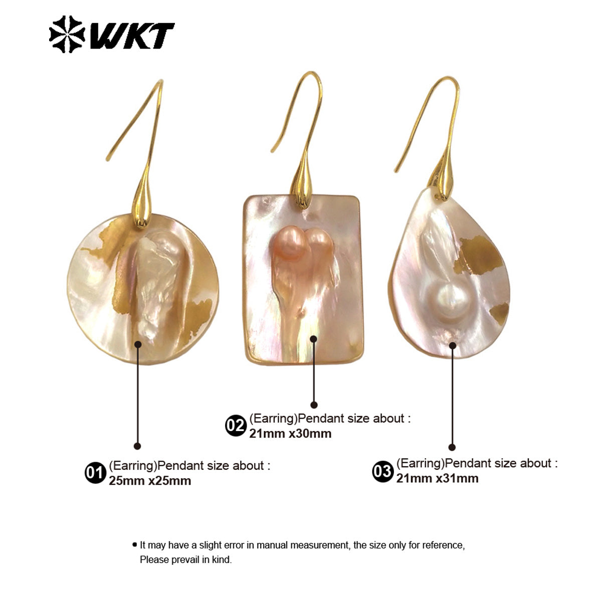 WT-MPE156 High Quality Mother Of Pearl Shell Women Earrings Waterdrop Square Round Shape Gold Color Elegant Style for Gift