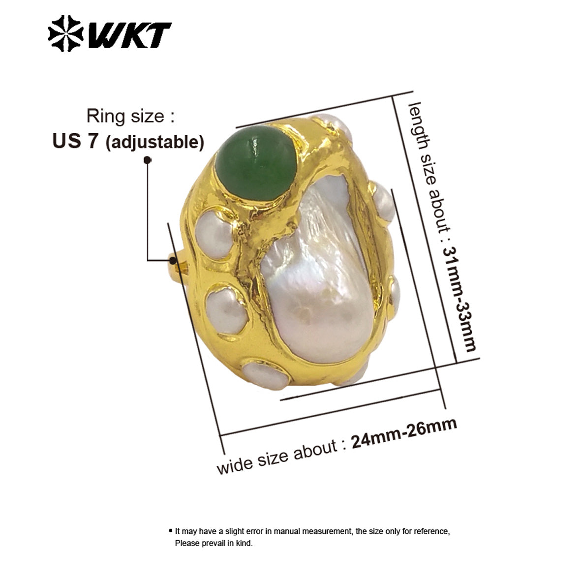 WT-MPR145 Amazing Luxury Gold Plated Random Shape Baroque Pearl With Natural Jade Rings Ladies Resist Tarnishable Jewelry Gift