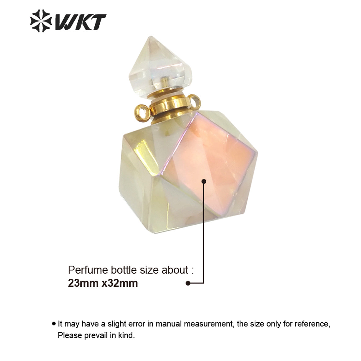WT-P1696 WKT New Color Fashion Stainless Steel Jewelry Accessory Parts Natural Diamond Faceted Cut Aura Crystal Perfume Bottle